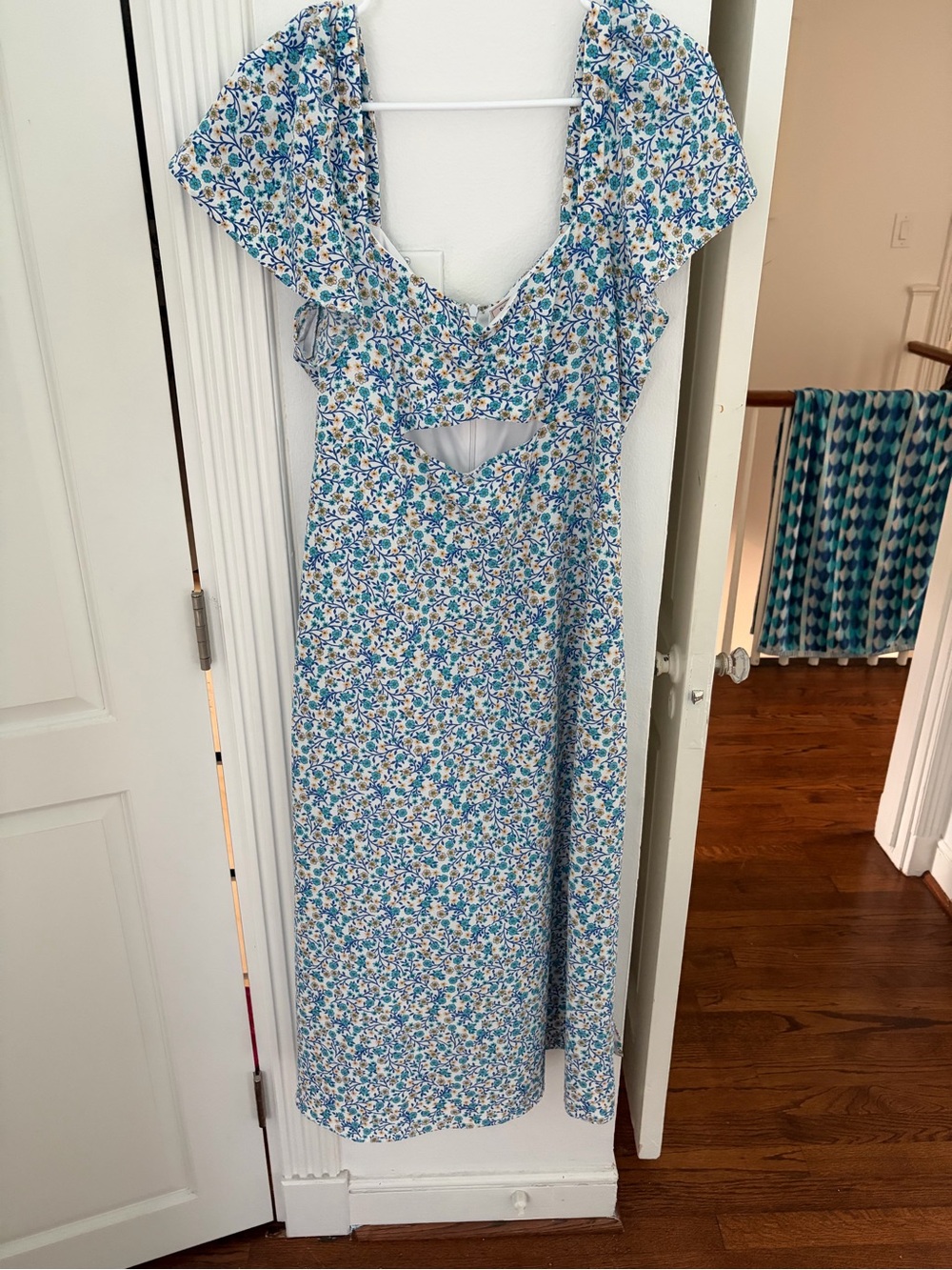 BCBGeneration Blue Floral Maxi Dress with Cutout
